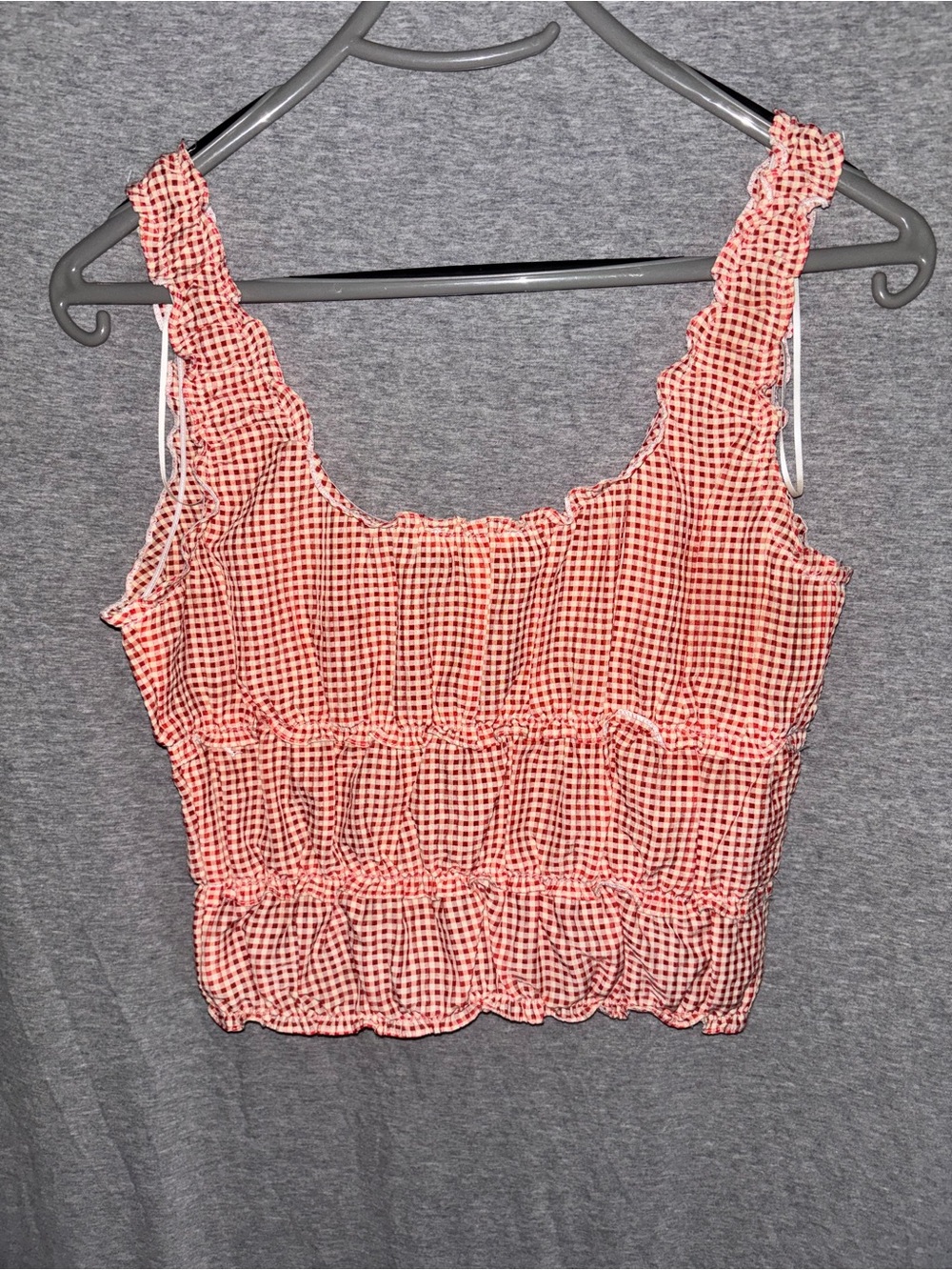 Lush Red Gingham Ruffle Crop Tank - Picture 5 of 6